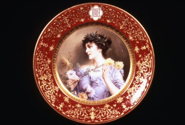 Bruno Geyer, painter, on Ceramic Art Company plate from service made for NJ governor Franklin Murphy, 1904