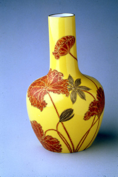Willets Mfg Co, Vase, belleek porcelain, painted by James Callowhill, about 1900, H 10 in, Priv Collection