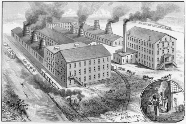 hand drawing of factory buildings